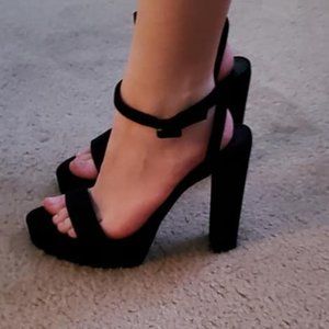 ASOS Black Platform Suede Buckle Sandal Heels